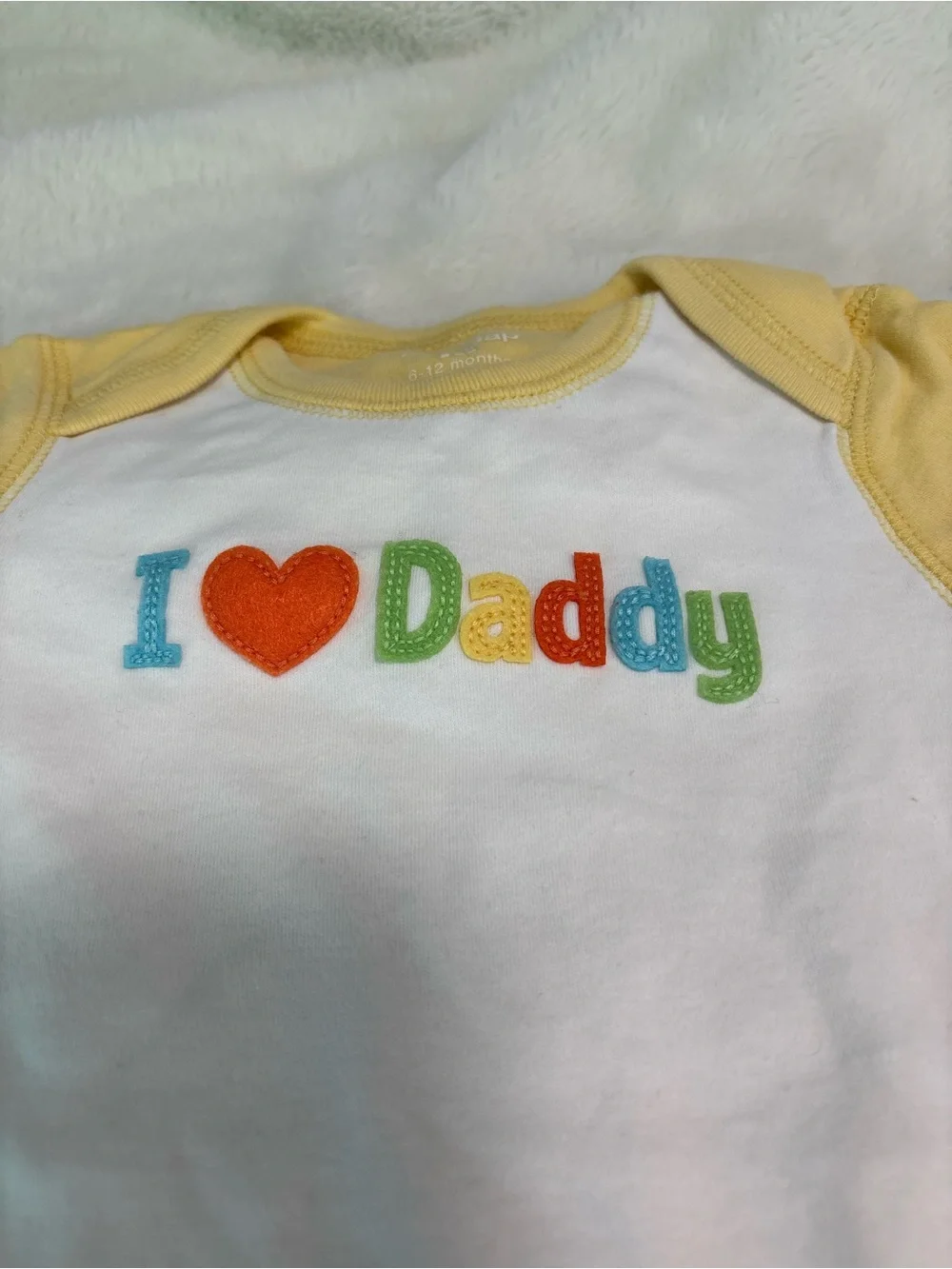 Y2K vintage Baby Gap 6-12 months I Love Daddy Yellow & White Baby One-Piece